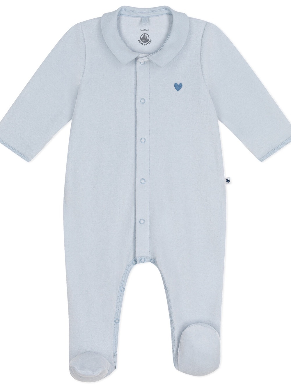 Petit Bateau Baby Velour Light Blue Romper Pyjamas Footie One-Piece - 12M (74cm)